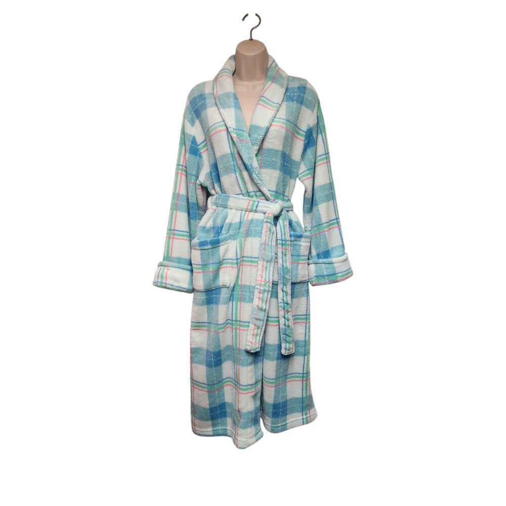 Croft & Barrow Intimates Multi Mint Green Plush Wrap Robe Sleepwear Size Small